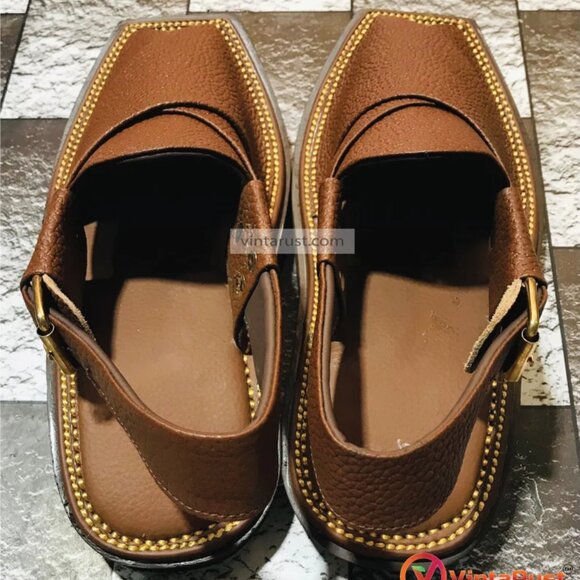 Best Quality Handmade Shoes, Dark Brown Dotted Leather Sandals, Traditional - Picture 3 of 11